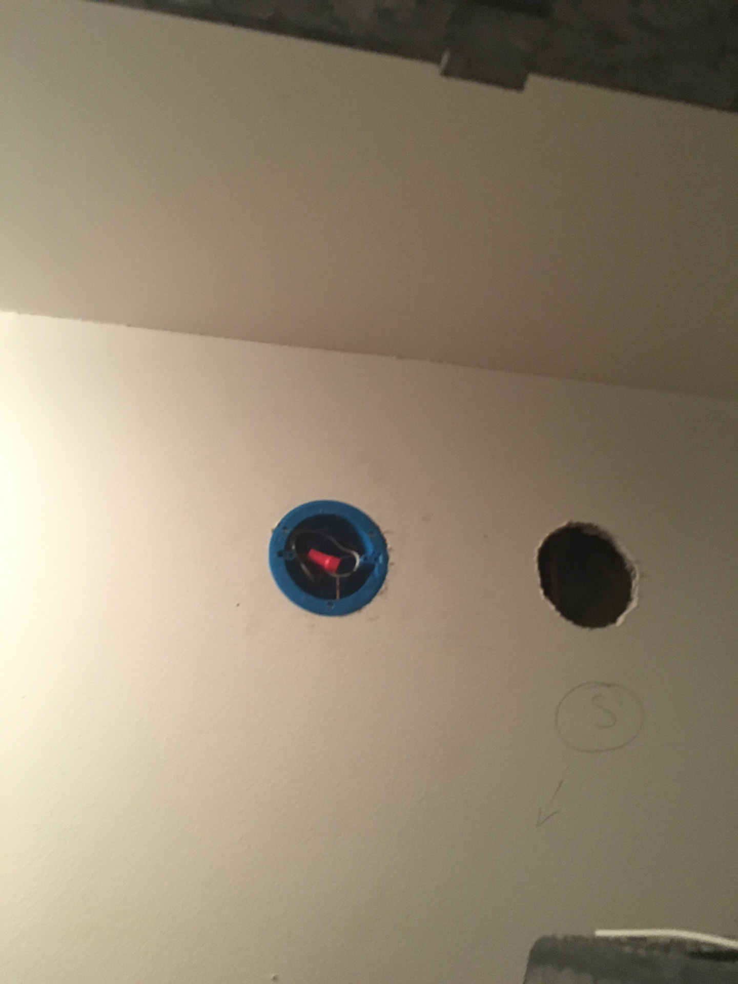 New ceiling junction box roughed in for a light fixture